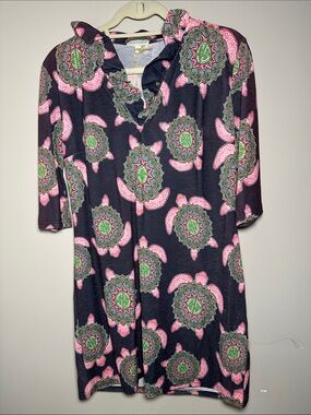 Simply Southern New Navy Tunic Dress with Pink & Green Mandala SS turtle Print